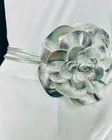 Floral Radiance Convertible Leather Wrap Belt & Choker (Silver) - women's statement waist belt accessory