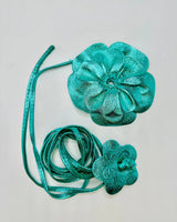 Floral Radiance Leather Flower Choker & Wrap Belt – Turquoise - stylish belt for dresses and outfits