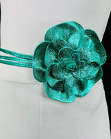 Floral Radiance Leather Flower Choker & Wrap Belt – Turquoise - women's statement waist belt accessory