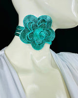 Floral Radiance Leather Flower Choker & Wrap Belt – Turquoise for women - fashion belt by Palazzo Couture