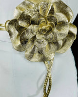 Floral Radiance Leather Wrap Belt & Choker – Gold - women's statement waist belt accessory