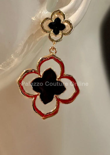 Florence Hanging Clover Earrings (Black) - Palazzo Couture Online