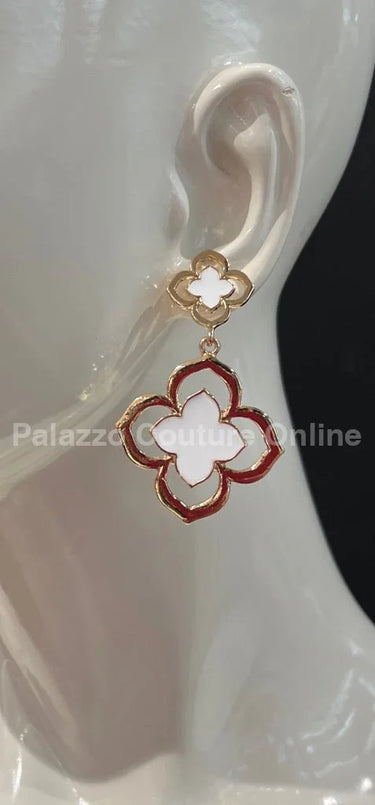 Florence Hanging Clover  Earrings (White) - women's statement jewelry