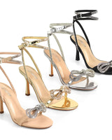 Florian-1 Sparkle Bow Sandals in Silver Crystal Finish - elegant heels for going out and events