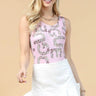 Flower Print Round Neck Tank Bodysuit front view showing bodysuit silhouette and fit