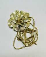 Adjustable floral leather wrap belt in gold finish