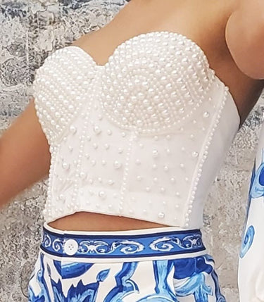Forever Love Pearl Corset Top (White) - Palazzo Couture Online