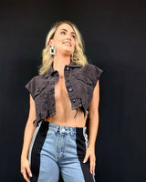 Frida Muse Crop Vest (Black Denim) - Palazzo Couture Online