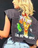 Frida Muse Crop Vest (Black Denim) - Palazzo Couture Online