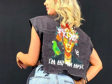 Frida Muse Crop Vest (Black Denim) - Palazzo Couture Online