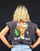 Frida Muse Crop Vest (Black Denim) - Palazzo Couture Online