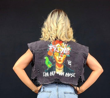 Frida Muse Crop Vest (Black Denim) - Palazzo Couture Online