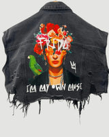 Frida Muse Crop Vest (Black Denim) - trendy layering piece for women