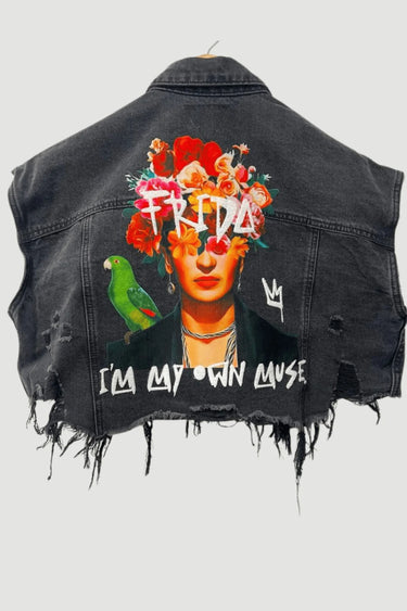Frida Muse Crop Vest (Black Denim) - trendy layering piece for women
