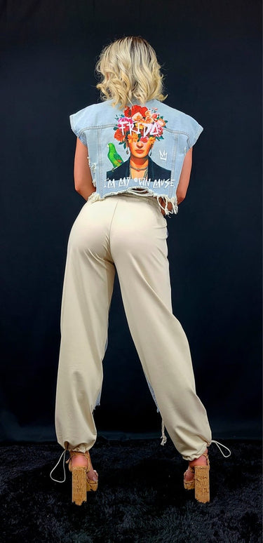 Frida Muse Crop Vest (Blue Denim) - Palazzo Couture Online