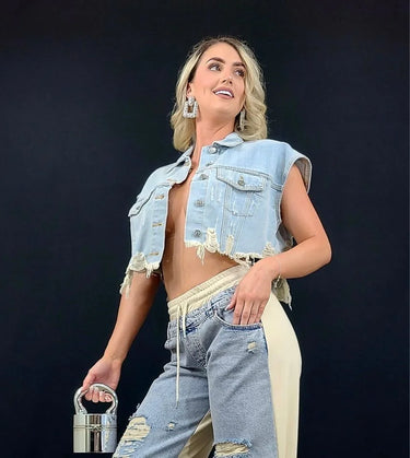 Frida Muse Crop Vest (Blue Denim) - trendy layering piece for women