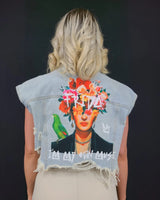 Frida Muse Crop Vest (Blue Denim) for women - stylish outerwear by Palazzo Couture