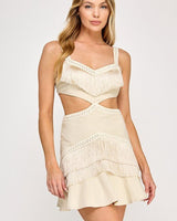 Fringe Escape Cutout Mini Dress Ivory - Palazzo Couture Online