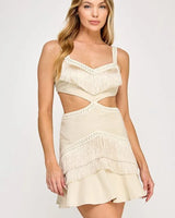 Fringe Escape Cutout Mini Dress Ivory close up detail of cutout design