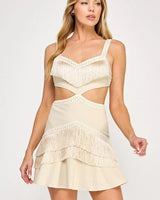 Fringe Escape Cutout Mini Dress Ivory front view showing mini dress silhouette