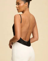 Fringe Open Back Fringe Top in Black with Adjustable Straps - women's cropped top