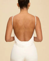 Fringe Open Back Fringe Top in White with Adjustable Straps - women's cropped top