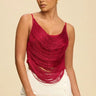 Fringe Open Back Fringe Top in Wine with Adjustable Straps for women - crop top by Palazzo Couture