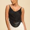 Fringe top with layered fringe detailing in Black color