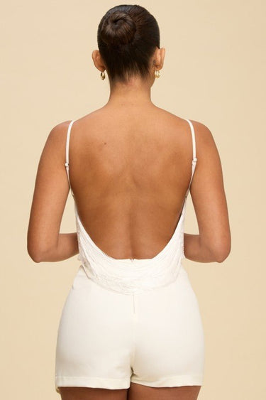 Open back fringe top with adjustable shoulder straps