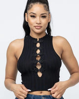Frog Button Detail Top (Black) for women - top by Palazzo Couture