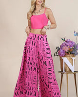 Pink Vogue Print Graphic Palazzo Pants - view 2
