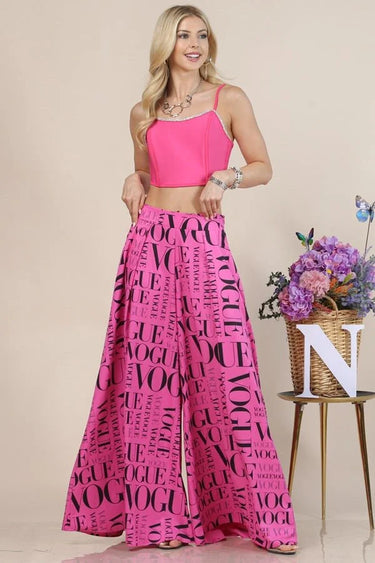 Pink Vogue Print Graphic Palazzo Pants - view 2