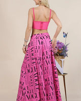 Pink Vogue Print Graphic Palazzo Pants - view 3