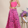 Pink Vogue Print Graphic Palazzo Pants - front view