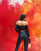 Women's Shoulder pant set off-shoulder style back view