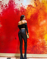Elegant Shoulder off-shoulder two piece pant set styled for going out