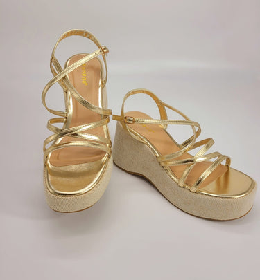 Elegant strappy gold sandals with cushioned sole