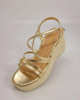 Metallic gold wedges featuring open square toe design