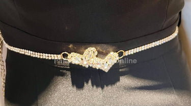 Gaby Two Sweet Heart Rhinestone Chain Belt (Gold) - Palazzo Couture Online