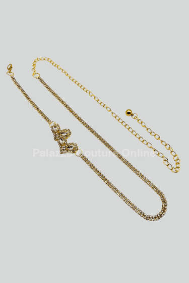 Gaby Two Sweet Heart Rhinestone Chain Belt (Gold) - Palazzo Couture Online