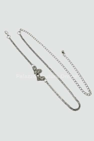 Gaby Two Sweet Heart Rhinestone Chain Belt (Silver) - Palazzo Couture Online