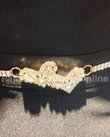 Gaby Two Sweet Heart Rhinestone Chain Belt (Gold) - women's statement waist belt accessory