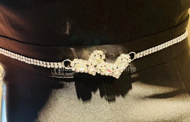 Gaby Two Sweet Heart Rhinestone Chain Belt (Silver) - women's statement waist belt accessory