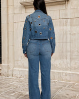 Galactic Edge Denim Pant Set - Denim Blue - Palazzo Couture Online