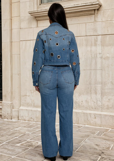 Galactic Edge Denim Pant Set - Denim Blue - Palazzo Couture Online