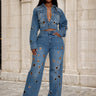 Galactic Edge Denim Pant Set - Denim Blue - Palazzo Couture Online