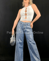 Galactic Silver Denim Jeans - Palazzo Couture Online