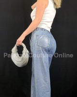 Galactic Silver Denim Jeans - Palazzo Couture Online