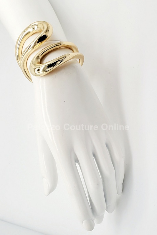Gemini Wide Hinged Cuff Bangle (Gold) Gold Bracelet