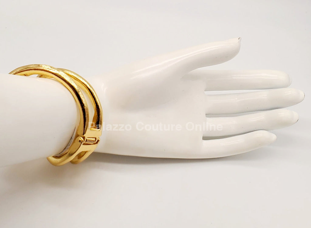 Gemini Wide Hinged Cuff Bangle (Gold) Bracelet